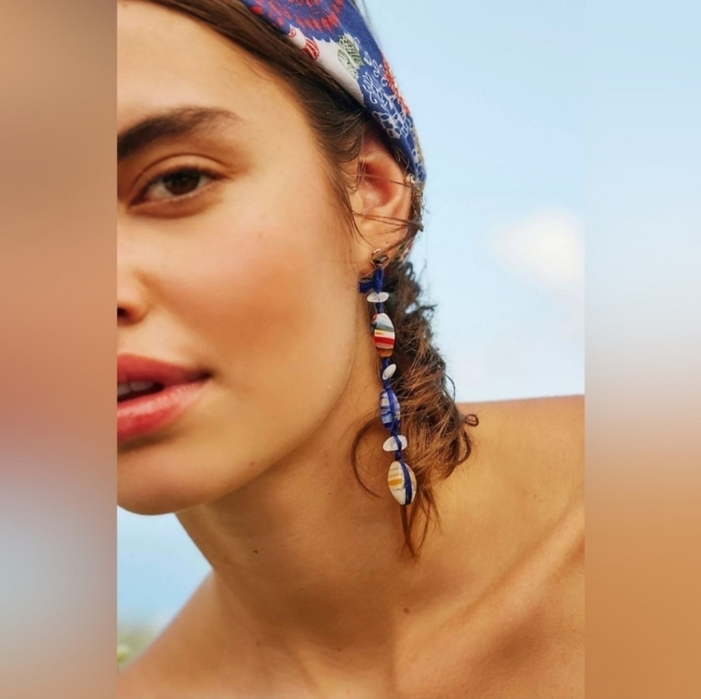 NWT Free People × Ariana Ost, Voyage Dangle Earrings, Royal Blue - NEW! -$48